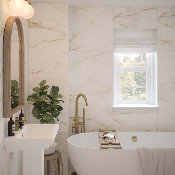 Verona Goldman Matt Ceramic Wall Tile 600 x 300mm White (Marble Effect) [P12877]
