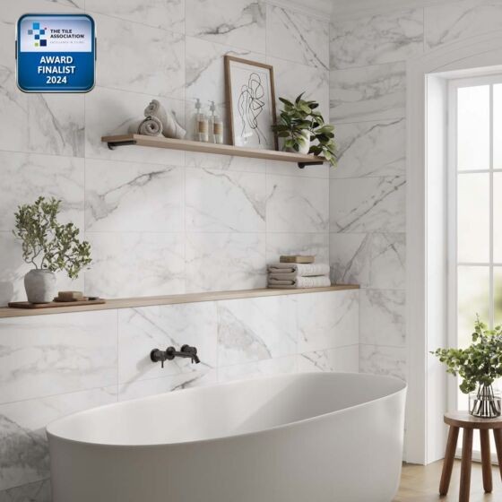 Verona Cordelia Ceramic Wall Tile 600 x 300mm White (Marble Effect) [P13002]