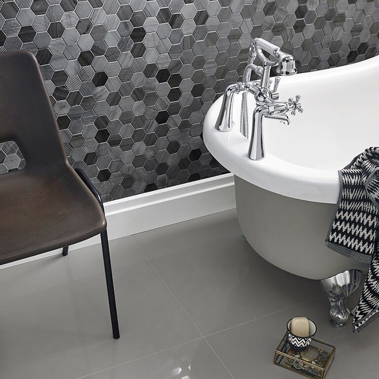 Verona Midnight Stone Hexagonal Mosaic Floor & Wall Tile 300 x 300mm [S20117]