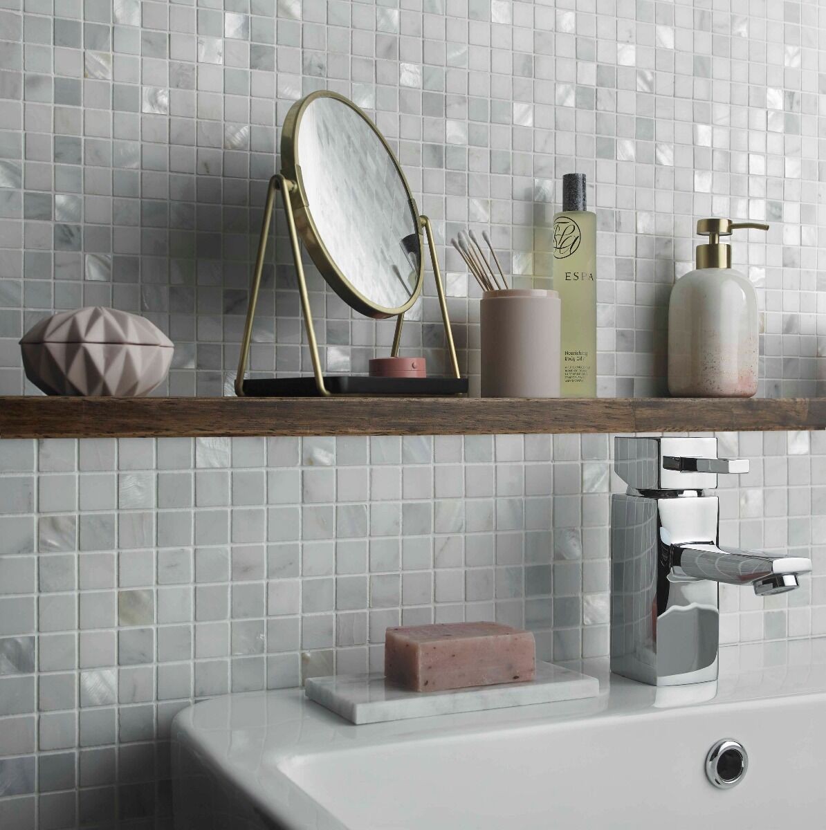 Verona Bari Mosaic Wall Tile 305 x 305mm White & Pearl [S20143]