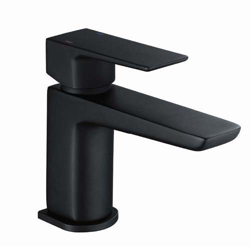 The White Space Veto Mini Monobloc Basin Mixer with Sprung Plug Waste - Matt Black [VET1B]