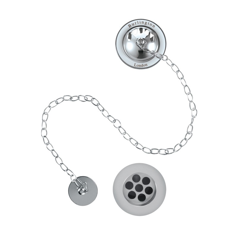 Burlington W3 Bath Overflow Plug & Chain Waste Chrome/White