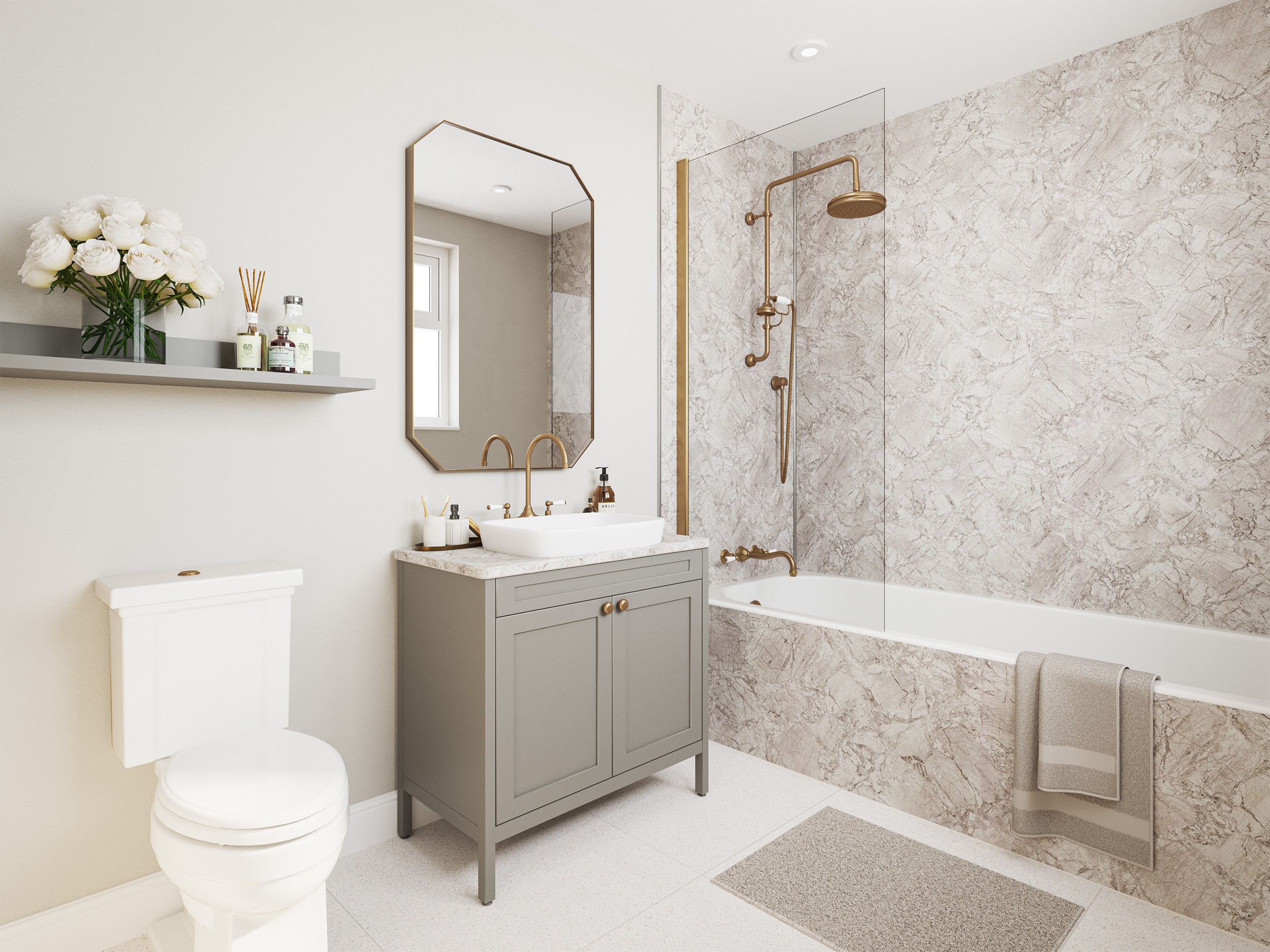 Wetwall Mermaid T&G Laminate Shower Panel 2420 x 880mm Bianco Marble [11900440]
