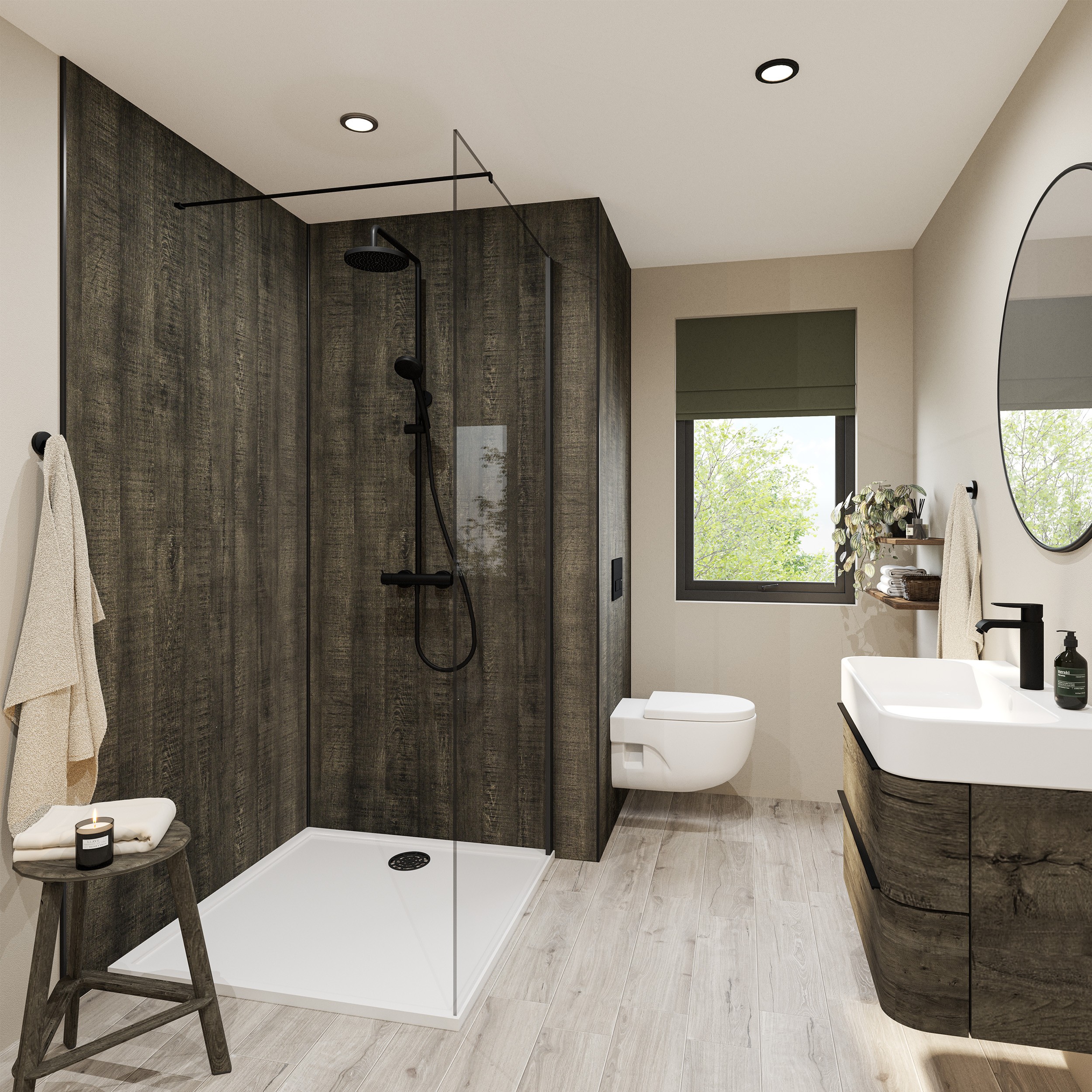 Wetwall Mermaid T&G Laminate Shower Panel 2420 x 880mm Charred Elm [11900458]