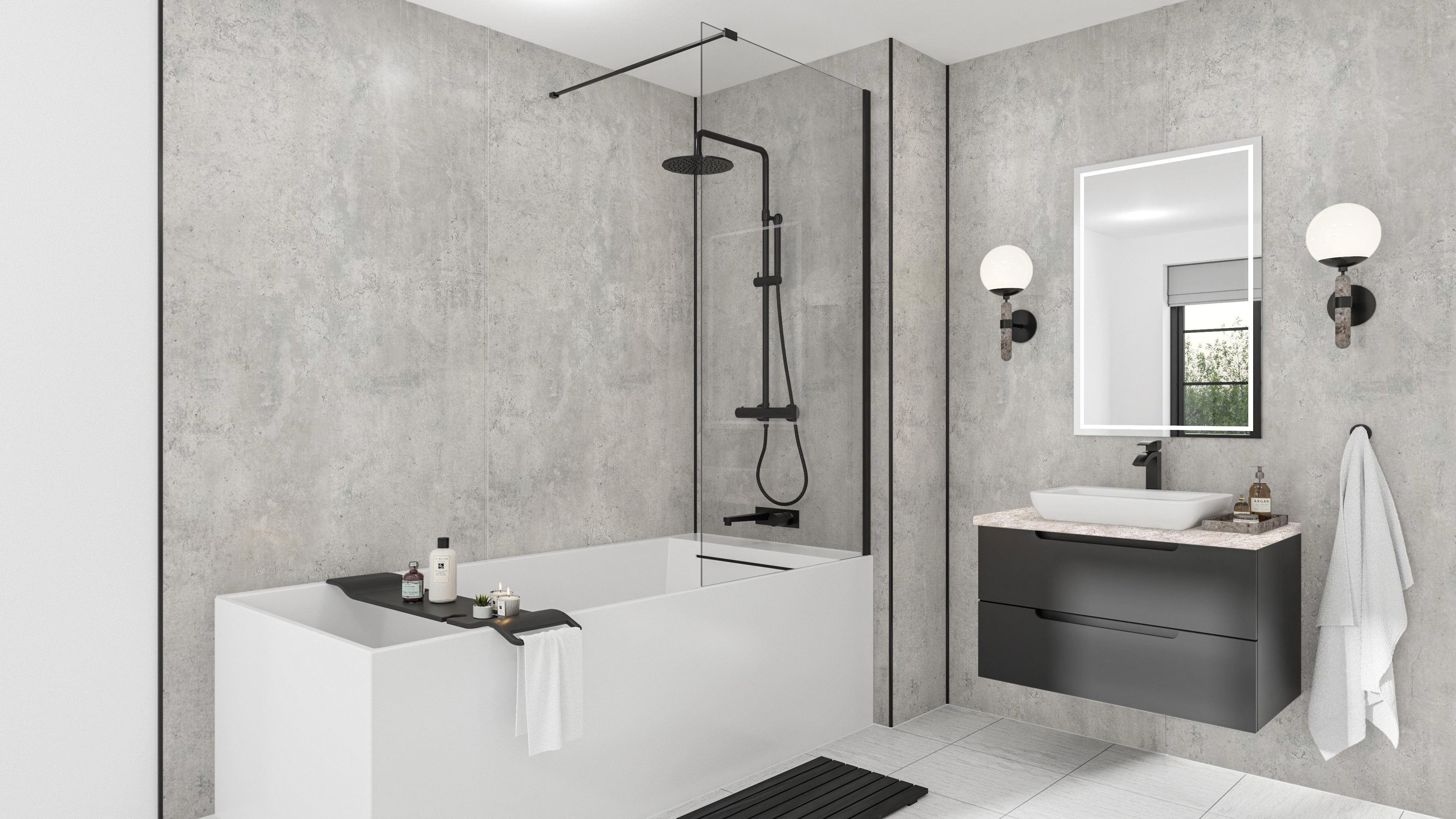 Wetwall Mermaid Square Edge Laminate Shower Panel 2420 x 900mm Industrial Concrete [11900384]