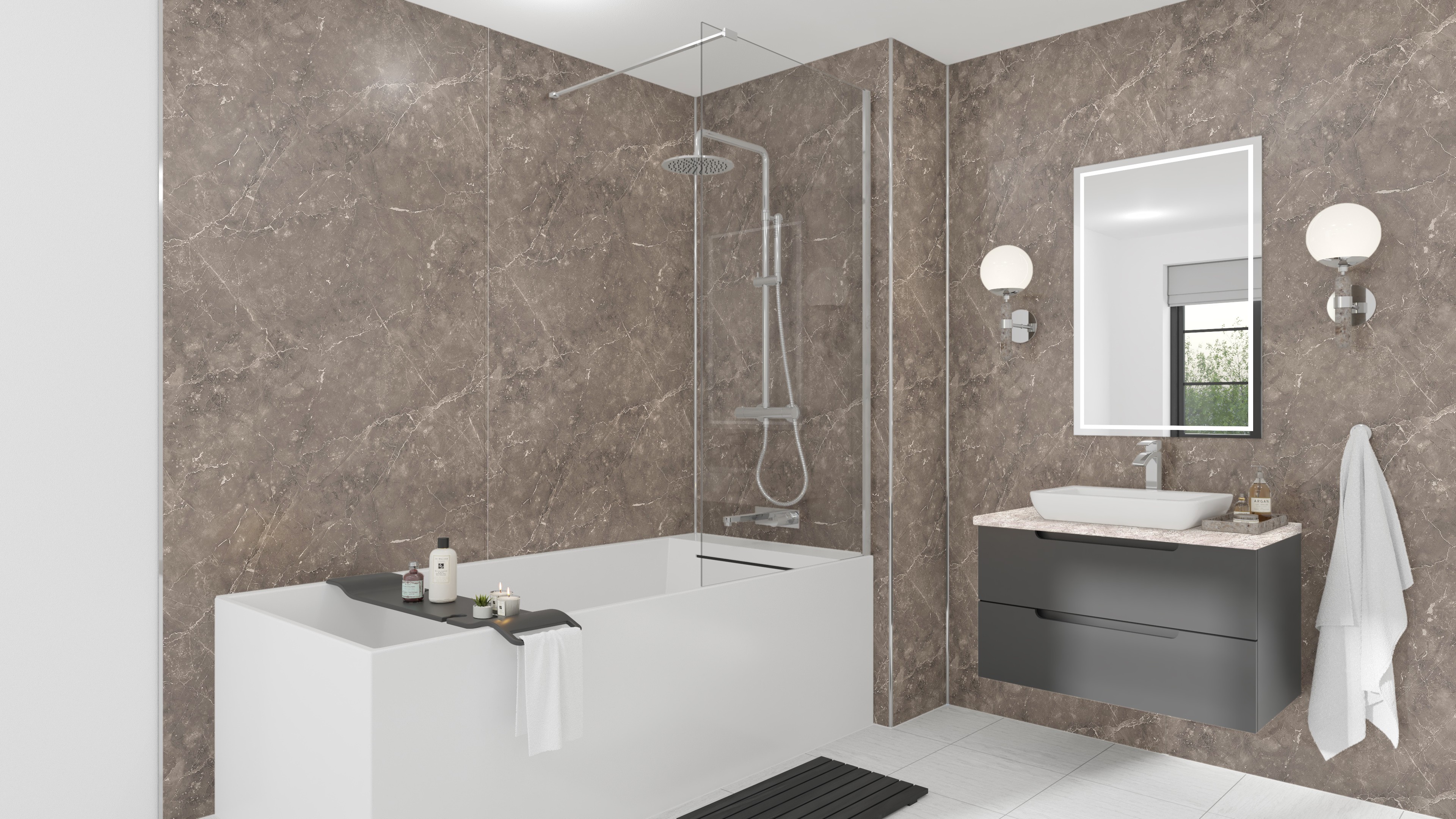 Wetwall Mermaid Square Edge Laminate Shower Panel 2420 x 900mm Marmo Venezia [11900391]