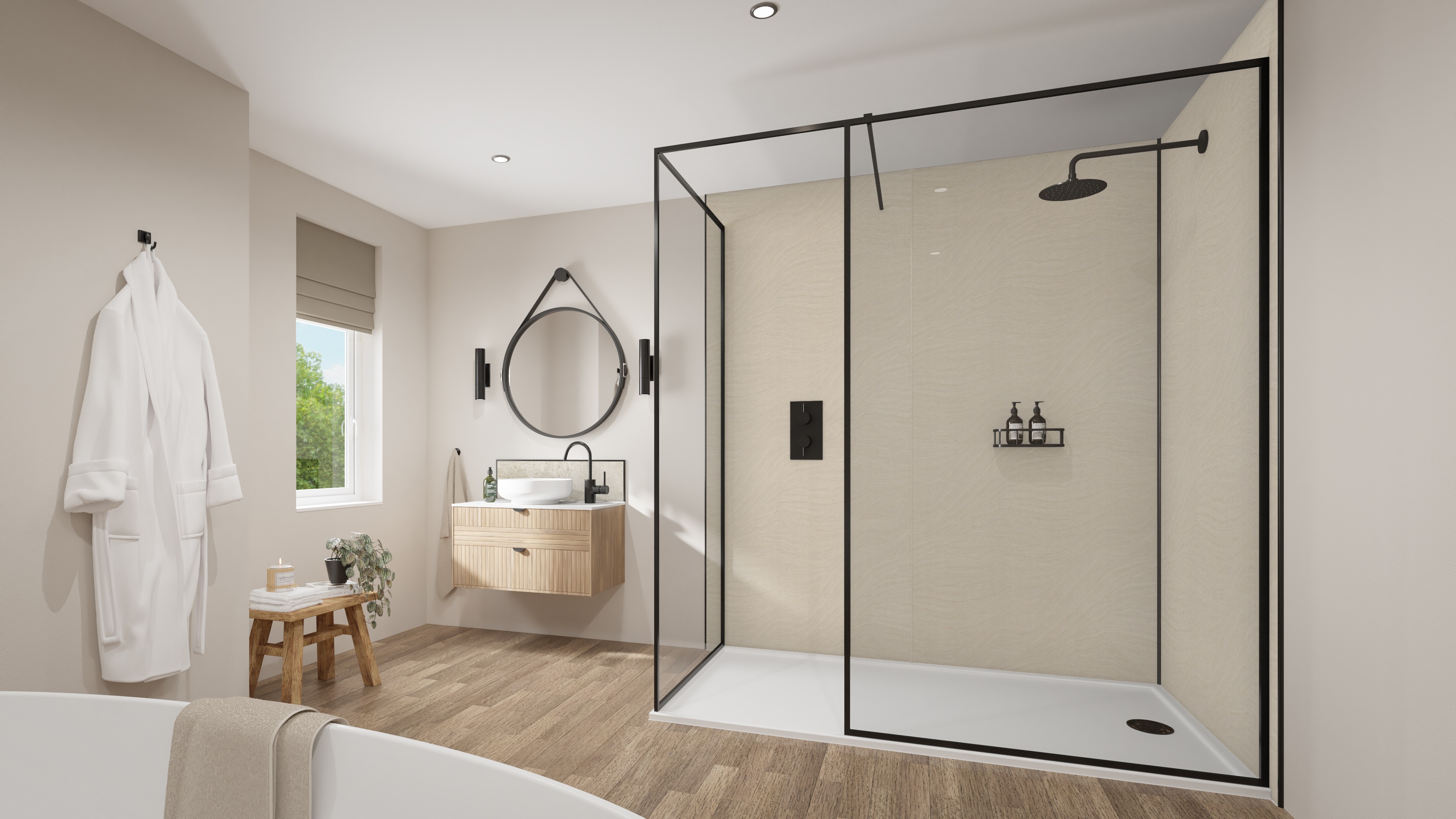Wetwall Mermaid T&G Laminate Shower Panel 2420 x 585mm Moonlit Sand [WP-RS-2420X590-TG]