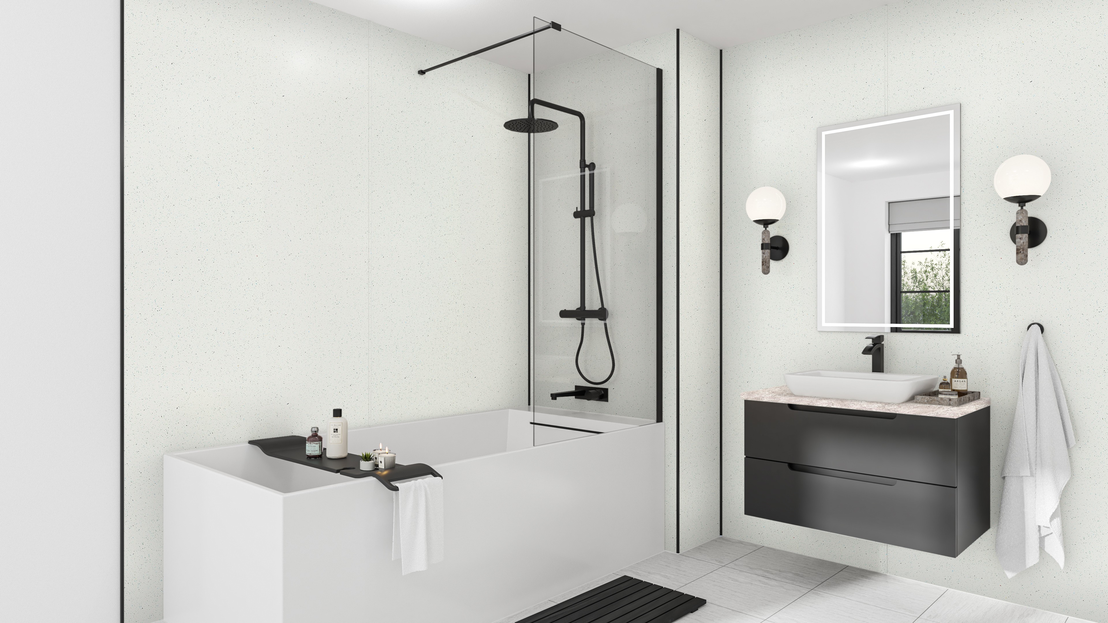 Wetwall Mermaid T&G Laminate Shower Panel 2420 x 585mm Polar Sparkle [WP-GWN-2420X590-TG]