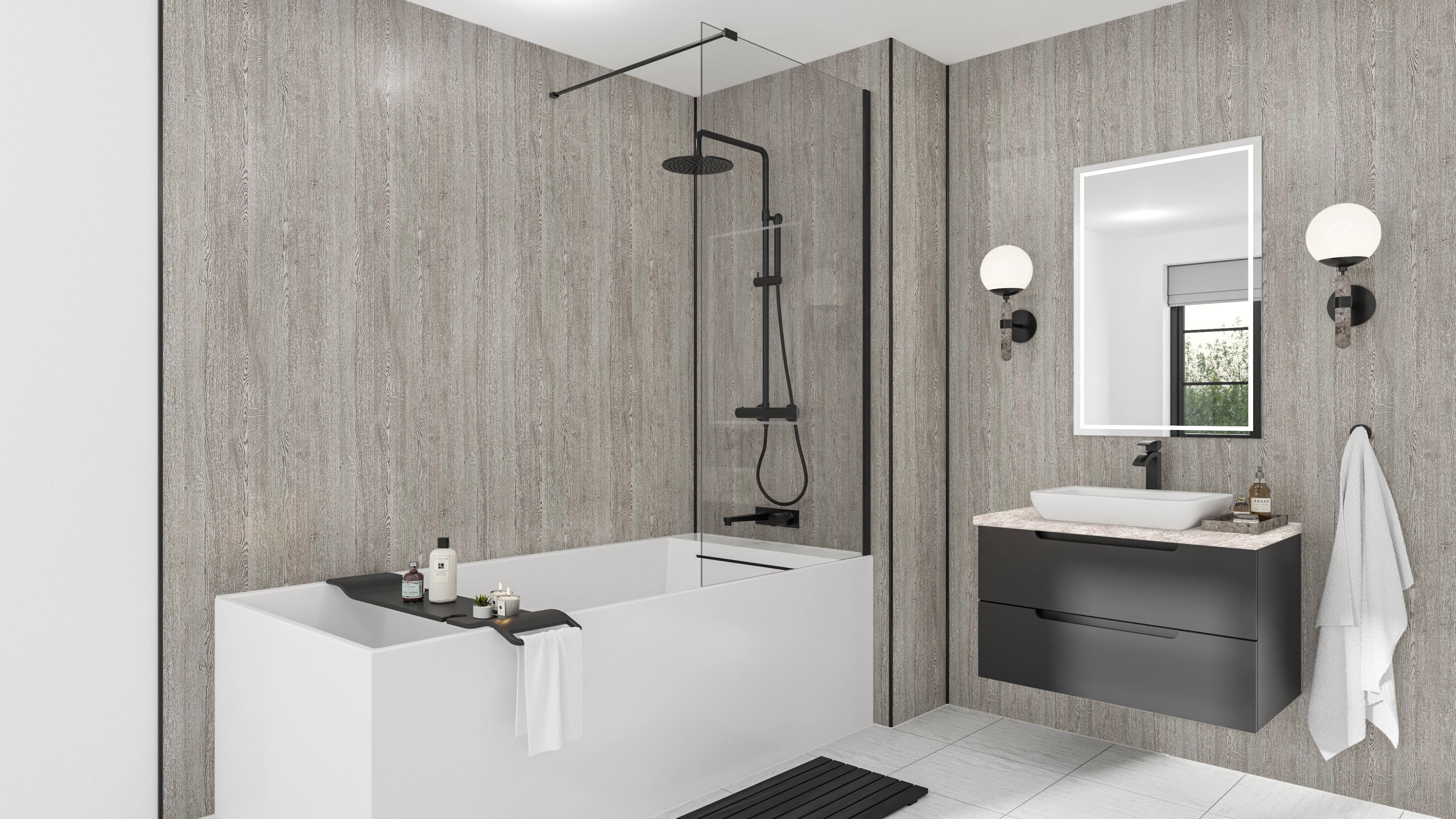 Wetwall Mermaid T&G Laminate Shower Panel 2420 x 1185mm Silver Oak [11900477]
