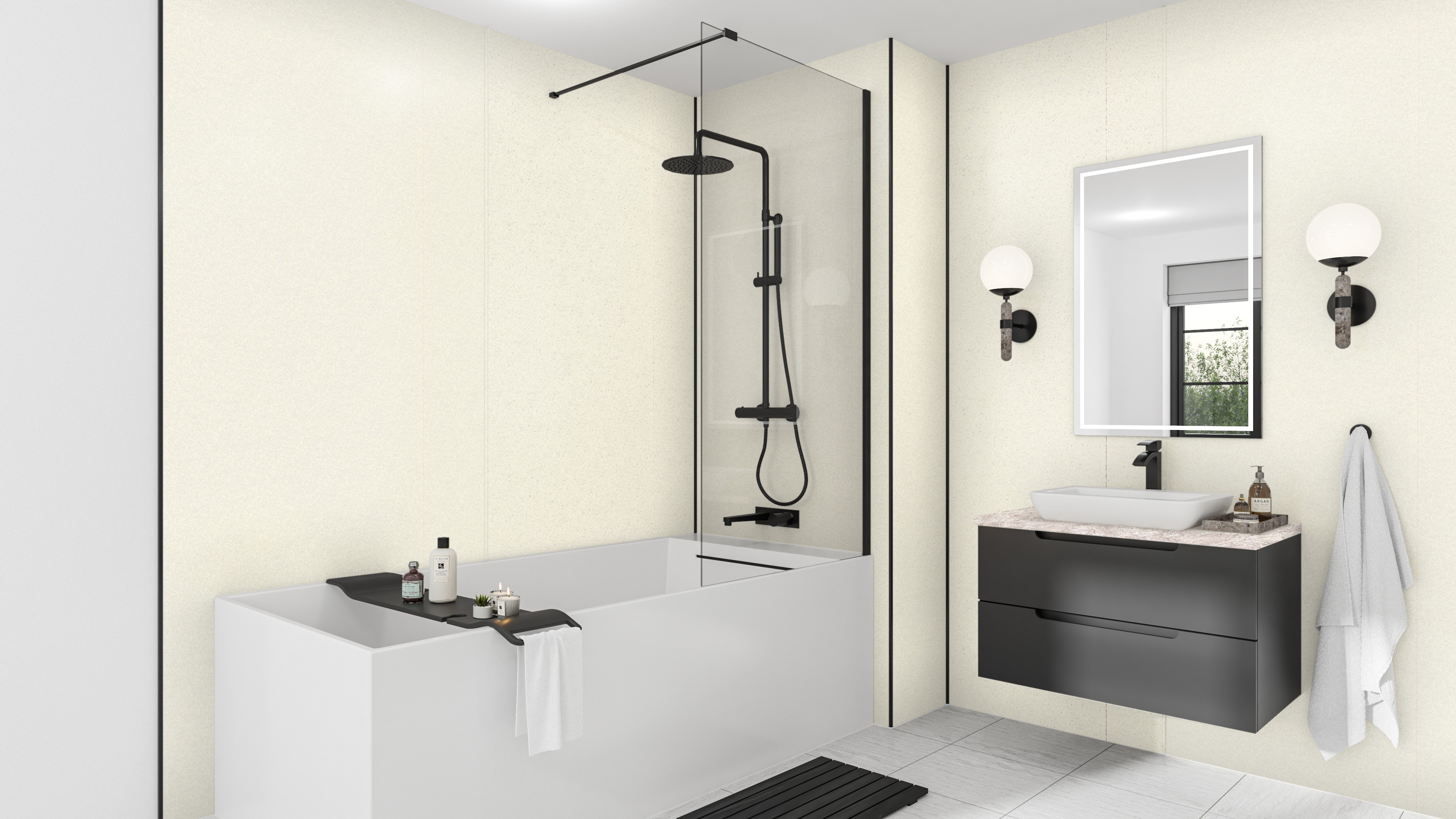 Wetwall Mermaid T&G Laminate Shower Panel 2420 x 585mm White Frost [11900489]