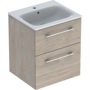 Geberit 501235001 Square S 550mm Slim Basin & Two Drawer Vanity Unit - Light Hickory