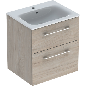 Geberit 501239001 Square S 600mm Slim Basin & Two Drawer Vanity Unit - Light Hickory