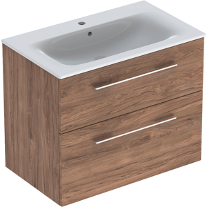 Geberit 501242001 Square S 800mm Slim Basin & Two Drawer Vanity Unit - Hickory