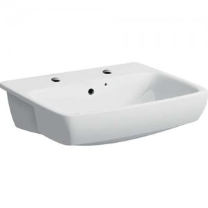 Geberit Selnova Square 55cm Semi-recessed Washbasin - White - 2 Tap Hole [501468007]