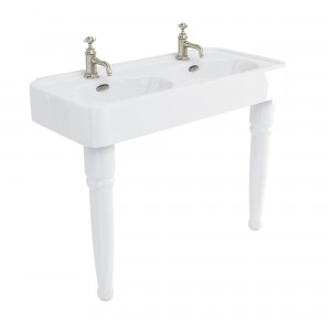 Burlington ARC12001TH Arcade Double Basin 1215 x 560mm 1 Taphole (Pedestal Or Console Legs NOT Included)