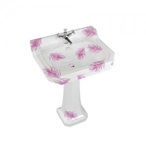 Burlington B52THBOTA Bespoke Botanical Pink Edwardian Pedestal Basin 610 x 505mm 2 Tapholes