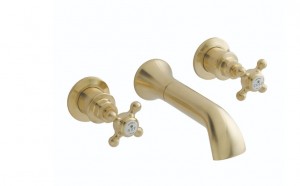 BC Designs Victrion Crosshead Wall Mounted Basin Mixer Tap (3 Tapholes) Brushed Gold [CTA031BG]