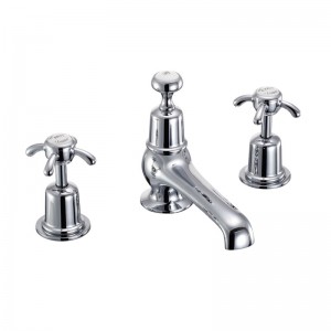 Burlington AN12 Anglesey 3 Taphole Basin Mixer with Pop-Up Waste Chrome (White Indicies)