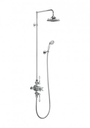 Burlington BAF3S Avon Thermostatic Exposed Shower Valve 2 Outlet with Rigid Riser Swivel Shower Arm Handset & Hose Chrome/White (Shower Head NOT Included)