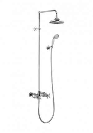 Burlington BEF2S Eden Thermostatic Exposed Shower Bar Valve 2 Outlet with Rigid Riser Swivel Shower Arm Handset & Hose Chrome/White (Shower Head NOT Included)