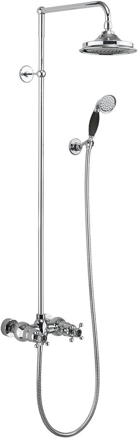 Burlington BEF2SBLA Eden Thermostatic Exposed Shower Bar Valve 2 Outlet with Rigid Riser Swivel Shower Arm Handset & Hose Chrome/Matt Black (Shower Head NOT Included)