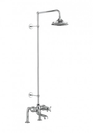 Burlington BT2DS Tay Deck Mounted Thermostatic Bath Shower Mixer with Rigid Riser & Swivel Shower Arm Chrome/White (Shower Head NOT Included)