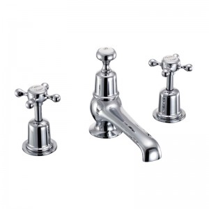 Burlington CL12 Claremont 3 Taphole Basin Mixer with Pop-Up Waste Chrome with White Indicies