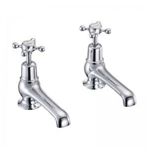 Burlington CL3 Claremont Bath Pillar Taps Chrome with White Indicies