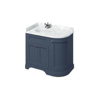 Burlington BC98L Minerva 1000mm Curved Worktop with Left Hand Vanity Basin Carrara White (Furniture & Brassware NOT Included)