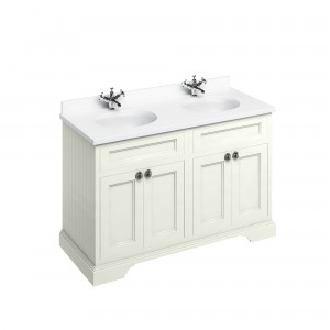 Burlington BW12 Minerva 1300mm Worktop with Integrated Double Vanity Basins White (Furniture & Brassware NOT Included)