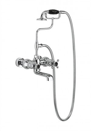 Burlington T2WBBLA Tay Wall Mounted Thermostatic Bath Shower Mixer with Handset & Hose Chrome/Matt Black