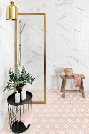 CaPietra Mono Hex Porcelain Floor & Wall Tile (Satin Finish) Daisy Pink 300 x 260 x 6mm [7575]