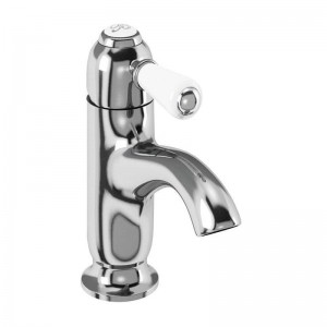 Burlington CH21 Chelsea Curved Spout Monobloc Basin Mixer Chrome with White Tap Lever