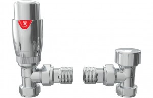 Round Thermostatic Chrome Radiator Valves - Angled [PLUM103021]