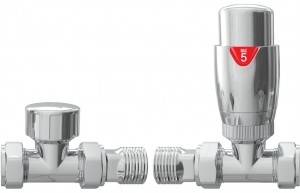 Round Thermostatic Chrome Radiator Valves - Straight [PLUM103022]