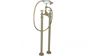 Bergamo Floor Standing Bath/Shower Mixer & Shower Kit - Brushed Brass [PLUM106804]