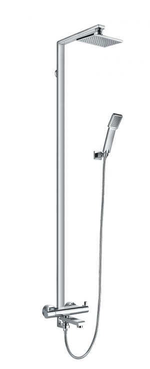 Flova ESTBSMRR Essence Thermostatic Exposed Shower Column with Handshower Set/Overhead Shower & Diverter Bath Spout Chrome