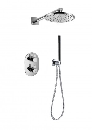 Flova SM2WPK1-U Smart 2-Outlet Thermostatic Shower Valve with Fixed Head and Handshower Kit Chrome