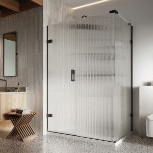 Roman Liberty 8 Side Panel with Fluted Glass - Left Hand Matt Black 800mm [KHR8FLB] [SIDE PANEL ONLY - DOOR AND IN-LINE PANEL NOT INCLUDED]