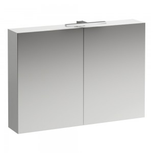 Laufen 4028721102611 Base Double Door Mirrored Cabinet with Light & Shaver Socket 1000x700x180mm White Glossy