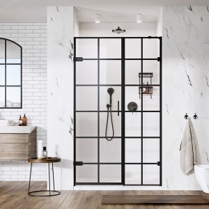 Roman Liberty Matt Black Grid In-Line Panel 1200mm Alcove Fitting Left Hand [TL1H12BGBL] [IN-LINE PANEL ONLY - DOOR NOT INCLUDED]
