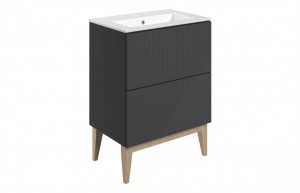 Liro Floor Standing Basin Unit (2 Drawer) 615mm with Basin (1TH) Matt Graphite Grey [PLUM108498]
