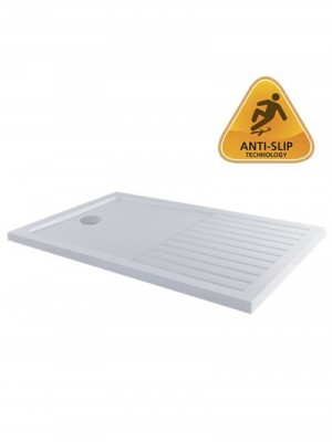 MX Group Elements Anti-Slip Rectangular Walk-In Shower Tray with Drying Area & 90mm Waste 1400x900mm White [ASST4]