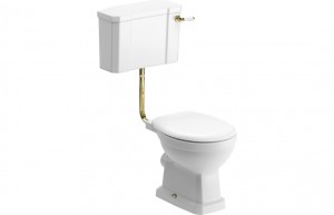Salerno WC Pan with Low Level Cistern Soft Close Seat & Brushed Brass Fittings [PLUM106872]
