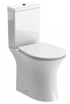 Sicily Rimless Close Coupled Open Back WC Pan Cistern & Soft Close Seat [PLUM100522]