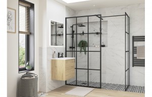 Imola 760mm Matt Black Framed Wetroom Side Panel [PLUM100614]