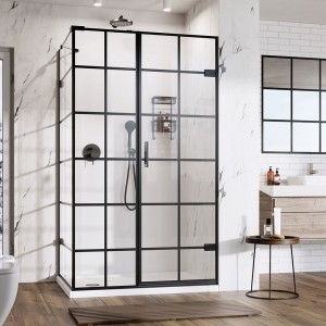 Roman Liberty Matt Black Grid Hinged Door Right Hand for Corner Fitting [TL1HDRBGBR] [HINGED DOOR ONLY - IN-LINE PANEL & SIDE PANEL NOT INCLUDED]