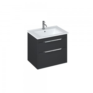 Britton S65DDG Shoreditch 650mm Wall Mounted Vanity Unit with Double Drawer Matt Grey (Basin & Brassware NOT Included)