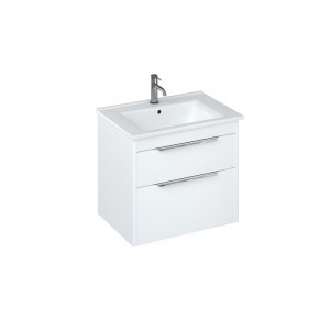 Britton S65DDW Shoreditch 650mm Wall Mounted Vanity Unit with Double Drawer Matt White (Basin & Brassware NOT Included)