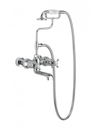 Burlington T2WB Tay Wall Mounted Thermostatic Bath Shower Mixer with Handset & Hose Chrome/White